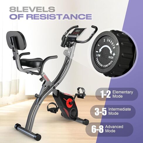Folding Exercise Bike Portable Upright Adjustable Backrest Cycling Recumbent Stationary Bike Slim Indoor Workout Fitness Cardio Foldable Exercise Bicycle Machine with Pulse Sensor LCD Monitor Arm in Kuwait