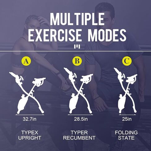 Folding Exercise Bike Portable Upright Adjustable Backrest Cycling Recumbent Stationary Bike Slim Indoor Workout Fitness Cardio Foldable Exercise Bicycle Machine with Pulse Sensor LCD Monitor Arm in Kuwait