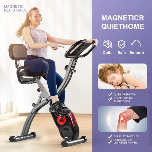 Folding Exercise Bike Portable Upright Adjustable Backrest Cycling Recumbent Stationary Bike Slim Indoor Workout Fitness Cardio Foldable Exercise Bicycle Machine with Pulse Sensor LCD Monitor Arm in Kuwait
