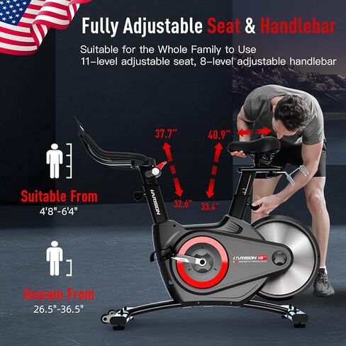 دراجات هاريسون الثابتة المغناطيسية للصالة الرياضية المنزلية، دراجة ركوب الدراجات الداخلية بسعة 350 رطل مع دولاب الموازنة الكامل والبلوتوث in Kuwait