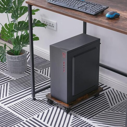 CPU Stand, Computer Tower Stand, Printer Stand, Mobile PC Stand with 4 Caster Wheels Fits, Gaming PC, CPU Holder Stand, Adjustable CPU Holder Under Desk (Rustic Brown) in Saudi Arabia
