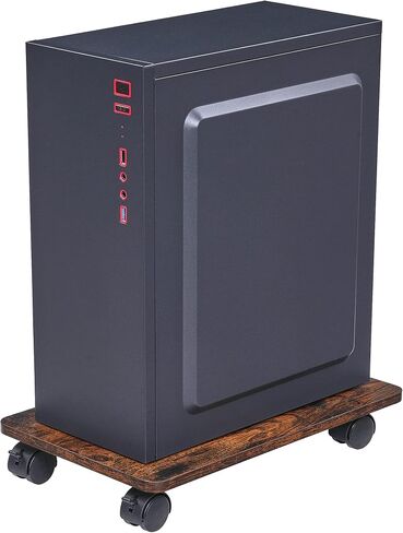CPU Stand, Computer Tower Stand, Printer Stand, Mobile PC Stand with 4 Caster Wheels Fits, Gaming PC, CPU Holder Stand, Adjustable CPU Holder Under Desk (Rustic Brown) in Saudi Arabia