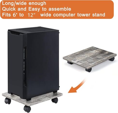 حامل برج الكمبيوتر، مجموعة من قطعتين، حامل كمبيوتر تحت المكتب، حامل وحدة المعالجة المركزية مع عجلات قابلة للقفل، للمكتب والمنزل (رمادي) in Kuwait