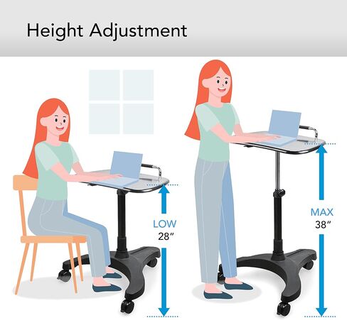 عربات مكتب كمبيوتر محمول متنقلة من EHO على عجلات، حامل دوار قابل للتعديل للارتفاع، هوائي، حامل لوقوف عربة الكمبيوتر، محطة عمل كلاسيكية XL للمنزل والمكتب والفصول الطبية والمدرسة in Kuwait