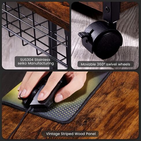 HOYRR Computer Tower Stand,pc Stand,Tower Stand,PC Stand for Under Desk,Black Metal PC Tower Stand,Vintage Wood PC Floor Stand,2 Layers with Storage Basket Computer Tower Stand Under Desk(Black) in Kuwait