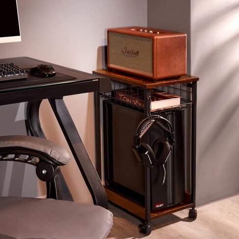 HOYRR Computer Tower Stand,pc Stand,Tower Stand,PC Stand for Under Desk,Black Metal PC Tower Stand,Vintage Wood PC Floor Stand,2 Layers with Storage Basket Computer Tower Stand Under Desk(Black) in Kuwait