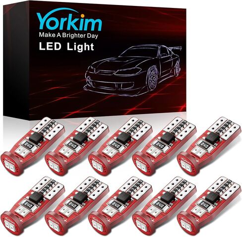 Yorkim Newest T10 LED Bulb Canbus Error Free 6-SMD Super Bright EMC Chips, 194 Interior LED For Dome Map Door Marker License Plate Trunk lights 168 W5W 2825 Sockets Pack of 10, red in Saudi Arabia