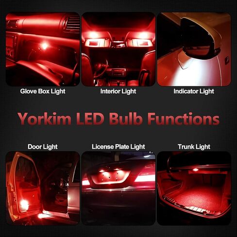 Yorkim Newest T10 LED Bulb Canbus Error Free 6-SMD Super Bright EMC Chips, 194 Interior LED For Dome Map Door Marker License Plate Trunk lights 168 W5W 2825 Sockets Pack of 10, red in Saudi Arabia