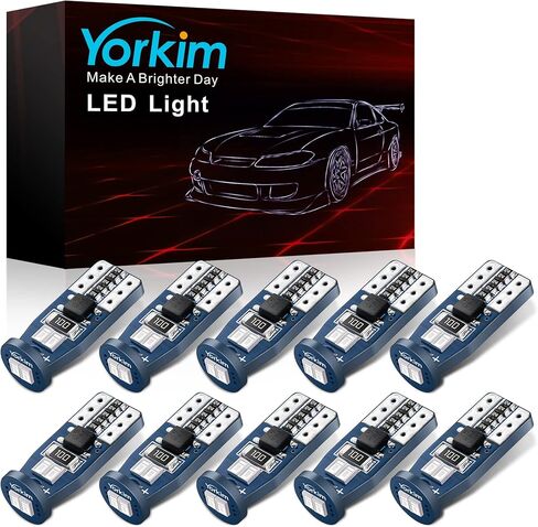 Yorkim Newest T10 LED Bulb Canbus Error Free 6-SMD Super Bright EMC Chips, 194 Interior LED For Dome Map Door Marker License Plate Trunk lights 168 W5W 2825 Sockets Pack of 10, red in Saudi Arabia