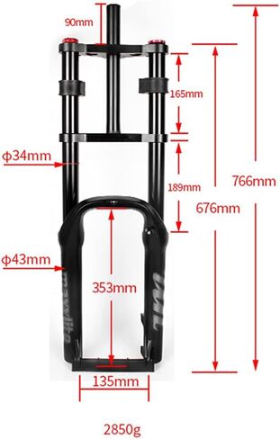 20Inch Bike Fat Air Fork Snow/Beach Bike Fork Double Shoulder Air Gas Suspension Magnesium & Aluminum Alloy Spread 135mm Fit 4.0’’Fat Tire in Saudi Arabia