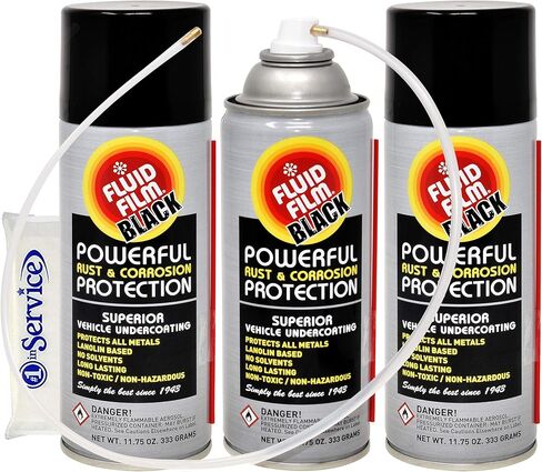 علبة رذاذ الهباء الجوي للحماية من الطبقة السفلية بوزن 12 أونصة، عبوة من 3 قطع سوداء، مانع الصدأ ومنعه، مضاد للتآكل متعدد الأغراض ومادة تشحيم، عصا تمديد علبة الرش وحزمة مناديل in Kuwait