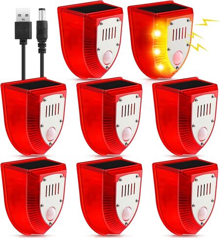 Qualirey 4 Pcs Solar Motion Alarm 129db Barking Dog Gunshot Strobe Light in Saudi Arabia