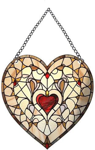 Heart-Shaped Stained Acrylic Window Hanging,Red Heart Acrylic Window Decor Stained Panel Hangings Wall Art Decor for Valentine's Day Birthday Home Party Decorations,Yellow in Saudi Arabia