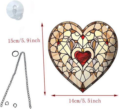 Heart-Shaped Stained Acrylic Window Hanging,Red Heart Acrylic Window Decor Stained Panel Hangings Wall Art Decor for Valentine's Day Birthday Home Party Decorations,Yellow in Saudi Arabia