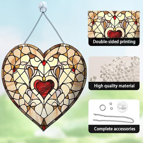 Heart-Shaped Stained Acrylic Window Hanging,Red Heart Acrylic Window Decor Stained Panel Hangings Wall Art Decor for Valentine's Day Birthday Home Party Decorations,Yellow in Saudi Arabia