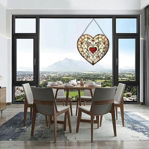 Heart-Shaped Stained Acrylic Window Hanging,Red Heart Acrylic Window Decor Stained Panel Hangings Wall Art Decor for Valentine's Day Birthday Home Party Decorations,Yellow in Saudi Arabia