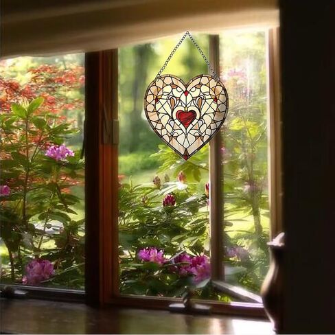 Heart-Shaped Stained Acrylic Window Hanging,Red Heart Acrylic Window Decor Stained Panel Hangings Wall Art Decor for Valentine's Day Birthday Home Party Decorations,Yellow in Saudi Arabia