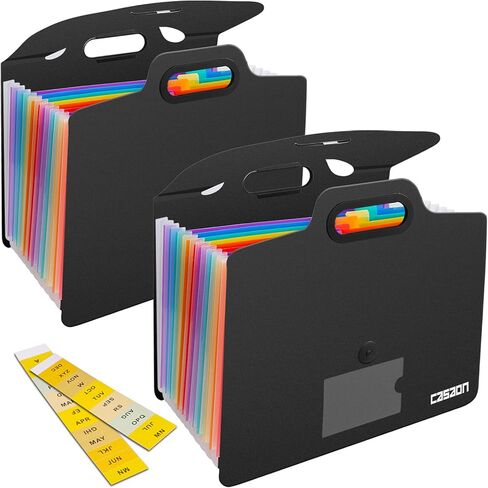 2 حزمة من 13 جيبًا لمجلد ملفات قابل للتوسيع مع مقبض، منظم ملفات أكورديان محمول بحجم حرف A4، مجلد مستندات بمقبض للمدرسة والمكتب والمنزل - أسود in Kuwait