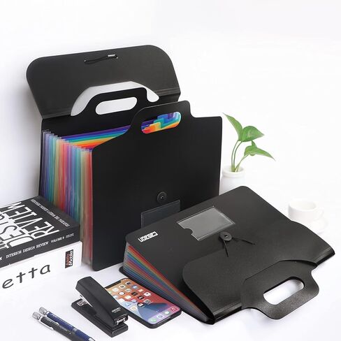 2 حزمة من 13 جيبًا لمجلد ملفات قابل للتوسيع مع مقبض، منظم ملفات أكورديان محمول بحجم حرف A4، مجلد مستندات بمقبض للمدرسة والمكتب والمنزل - أسود in Kuwait