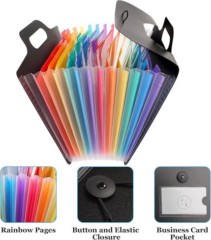 2 حزمة من 13 جيبًا لمجلد ملفات قابل للتوسيع مع مقبض، منظم ملفات أكورديان محمول بحجم حرف A4، مجلد مستندات بمقبض للمدرسة والمكتب والمنزل - أسود in Kuwait