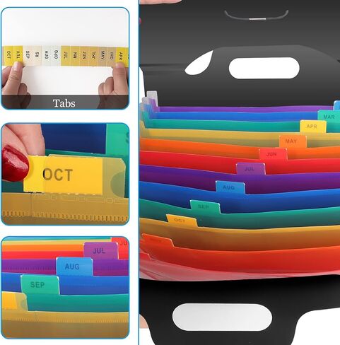 2 حزمة من 13 جيبًا لمجلد ملفات قابل للتوسيع مع مقبض، منظم ملفات أكورديان محمول بحجم حرف A4، مجلد مستندات بمقبض للمدرسة والمكتب والمنزل - أسود in Kuwait