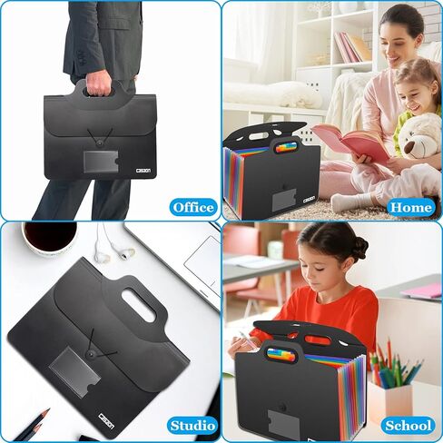 2 حزمة من 13 جيبًا لمجلد ملفات قابل للتوسيع مع مقبض، منظم ملفات أكورديان محمول بحجم حرف A4، مجلد مستندات بمقبض للمدرسة والمكتب والمنزل - أسود in Kuwait