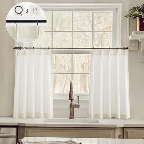 Kitchen Curtains for Linen,Cream Cafe Curtains 24 inch Length,Pinch Pleat Modern Farmhouse Curtains for Small Window,Sets of 2 Piece