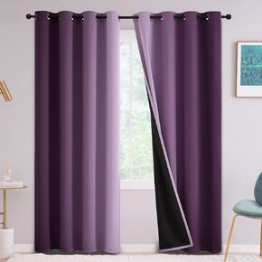 Yakamok 100% Blackout Curtains 84 inches Long,Room Darkening Blue and Greyish White Curtains Ombre for Bedroom Grommet Thermal Insulated Gradient Curtains for Living Room,2 Panels,52x84 inch