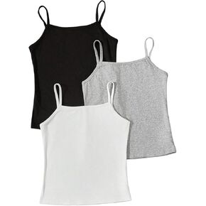 Girl's 3 Pack Camisole Tops Sleeveless Slim Fit Cami Shirts Basic Tops Undershirts