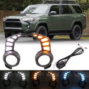 3 Color LED DRL for Toyota 4Runner N280 2014-2022 Daytime Running Light Fog Lamp Bezel with Dynamic Sequential Turn Signal