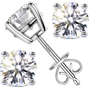 Solid White Gold Moissanite Earrings, D Color VVS1 Clarity Moissanite Stud Earrings S925 Sterling Silver Basket White Gold Post Simulated Diamond Stud Earrings for Women Men Gifts