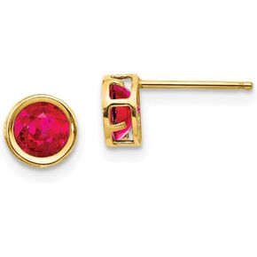 Solid Real 14k Yellow Gold 5mm Bezel Ruby Stud Earrings 5mm