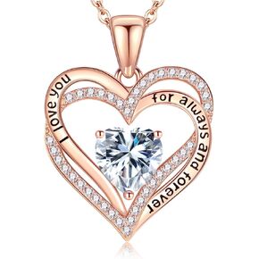 Vakki Heart Birthstone Necklace Women's Rose Gold Sterling Silver Heart Gemstone Pendant Necklace
