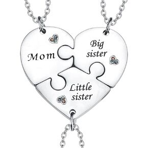 Yonhon Mother Big Sister Little Sister Necklace for 3, Mother Daughter Keychain for 3