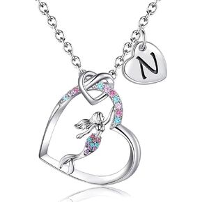 Mermaid Gifts for Girls Mermaid Initial Heart Necklace Rainbow Mermaid Jewelry Gifts for Daughter Granddaughter Niece Teen Girl