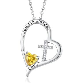 I Am a Child of God Necklace Baptism First Communion Gifts for Girls initial heart necklace 4-6 girls' birthstone jewelry for girls 6-8 Heart Cross Gifts 18K White Gold Plated Necklace for Teen Girls Goddaughter Daughter