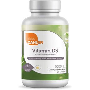 Zahler - Advanced Vitamin D3 3000 IU Softgels (120 Count) Kosher Vegetarian Friendly Vitamin D for Immune Support, Bone, Teeth & Muscle Health - Daily D3 Vitamin Supplement for Adults - Easy Swallow.