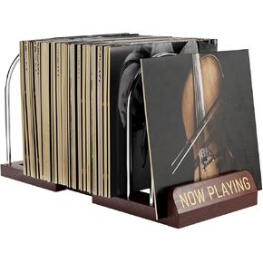 HULISEN Expandable Vinyl Record Storage, 30-70 LPs Adjustable Now Playing Record Holder for Albums, Wood Now Spinning Vinyl Record Stand Display Rack Organizer, Gift Package, Effortless Assembly