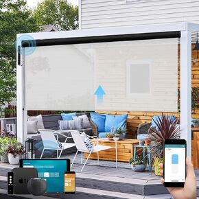 SmartWings Motorized Outdoor Patio Shades Fabric Sample, Smart Outdoor Roller Shades Porch Waterproof Work with Matter HomeKit ZigBee Alexa Zwave, 1% Openness, 5% Openness Fabric Samples (7 Colors)