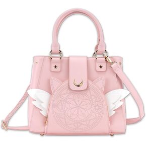 BelugaDesign Sakura Purse | Cute Pastel Pink Kawaii Girls Women Crossbody Shoulder Bag | Princess Cardcaptor Moon Anime Heart Wing Handbag | Faux Leather Vegan Birthday Gift with Straps and Pockets