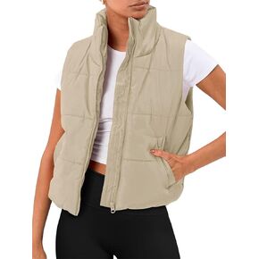 Puffer Vest Women Sleeveless Zip Outerwear Padded Gilet Jacket Lightweight Stand-up Collar Winter Warm Coat