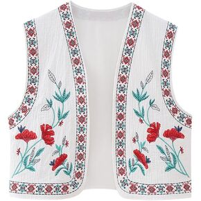 Yimoon Women's Vintage Floral Embroidered Vest Boho Casual Open Front Sleeveless Cardigan Waistcoat