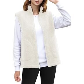 سترة YUCOLEN النسائية من الصوف القطبي مع 4 جيوب، معطف ناعم خفيف الوزن بدون أكمام للنساء مع سحاب كامل in Kuwait