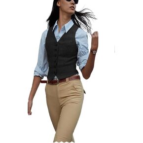 Women's Herringbone Tweed Waistcoat Slim Fit V-Neck Dressy Suit Vest