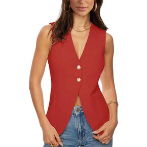 Fallorchid Womens Business Button Sleeveless V Neck Vest Fully Lined Suit Jacket Waistcoat
