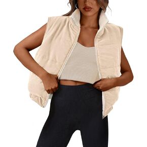 Womens Fleece Vest Jacket Casual Sleeveless Zip Up Reversible Sherpa Gilet Outerwear with Pockets