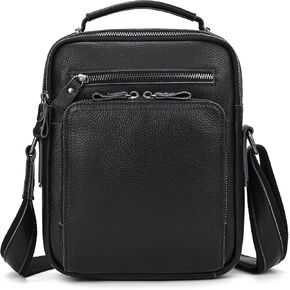 Small Leather Mens Purse Bag, Genuine Leather Messenger and Shoulder Bag for Men Zipper Pockets, Men Satchel Handbag