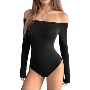 SOLY HUX Bodysuits for Women Off the Shoulder Long Sleeve Slim Fit Stretch Bodysuit Tops