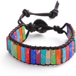 KSQS Protection Bracelet for Women, Hematite Healing Stone Chakra Wrap Bracelet, Leather Cuff Adjustable Bracelet for Anxiety and Stress