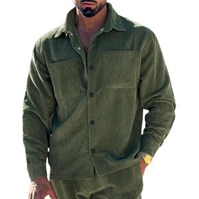 Men's Corduroy Shirt Casual Western Lightweight Long Sleeve Button Down Shirt Jacket with Two Pockets